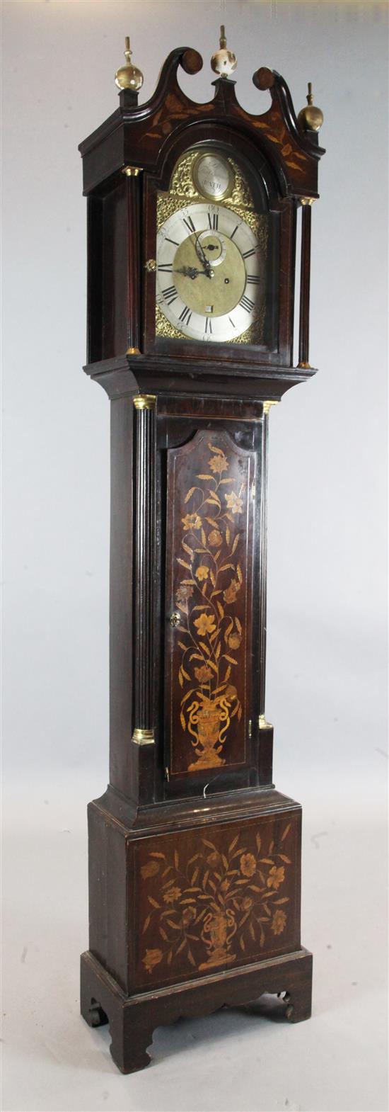 Thos. Chapman of Bath. A George III marquetry inlaid mahogany eight day longcase clock, 7ft 3in.